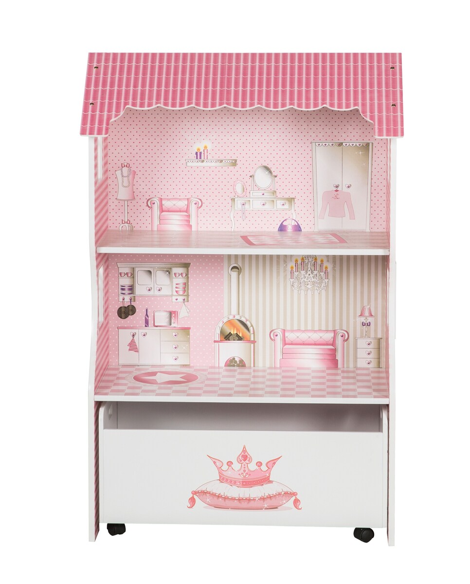 Dukkevilla for påkledningsdukker med 2 etasjer bakside