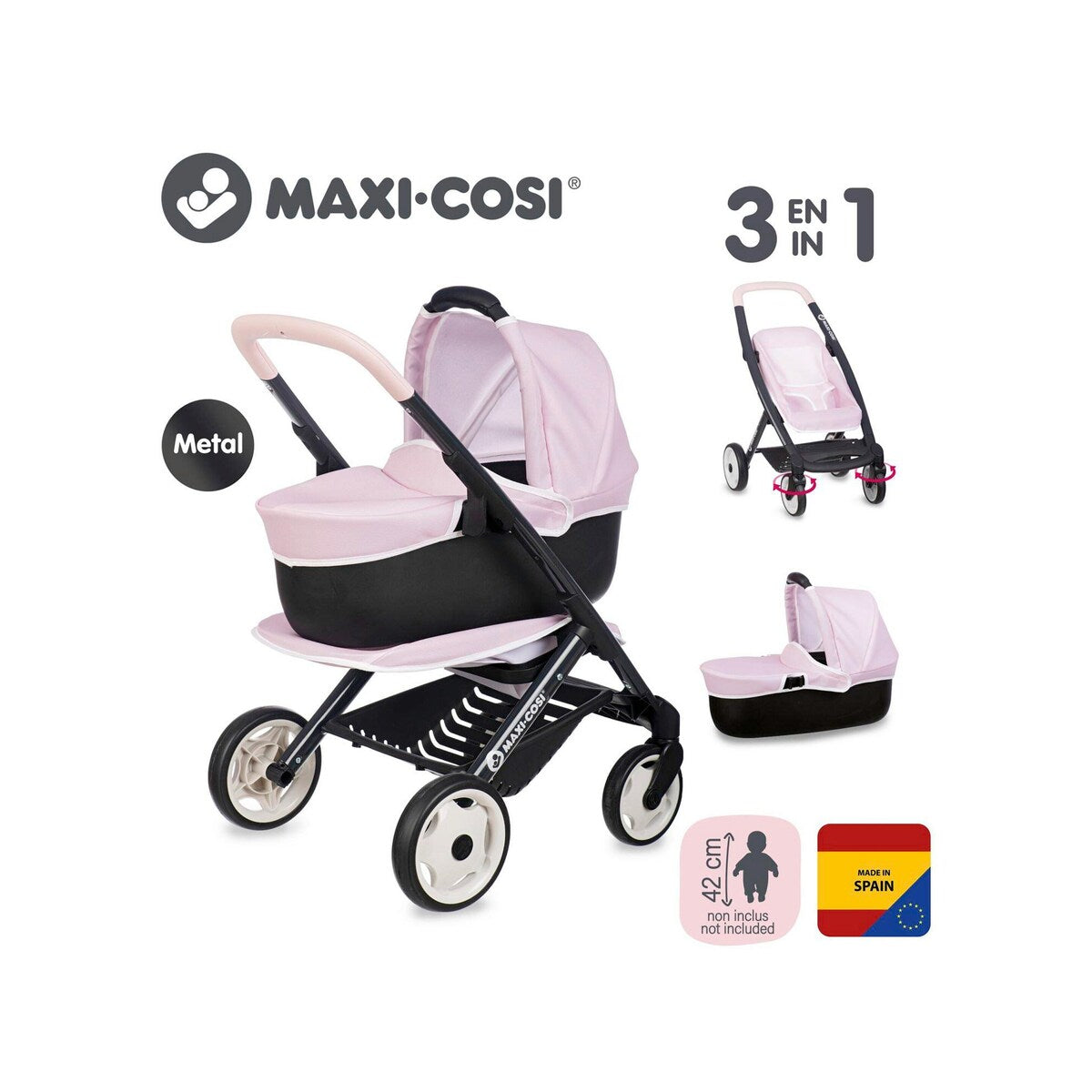 Dukkevogn 3-i-1 Maxi-Cosi-design for dukker opptil 42 cm bakside