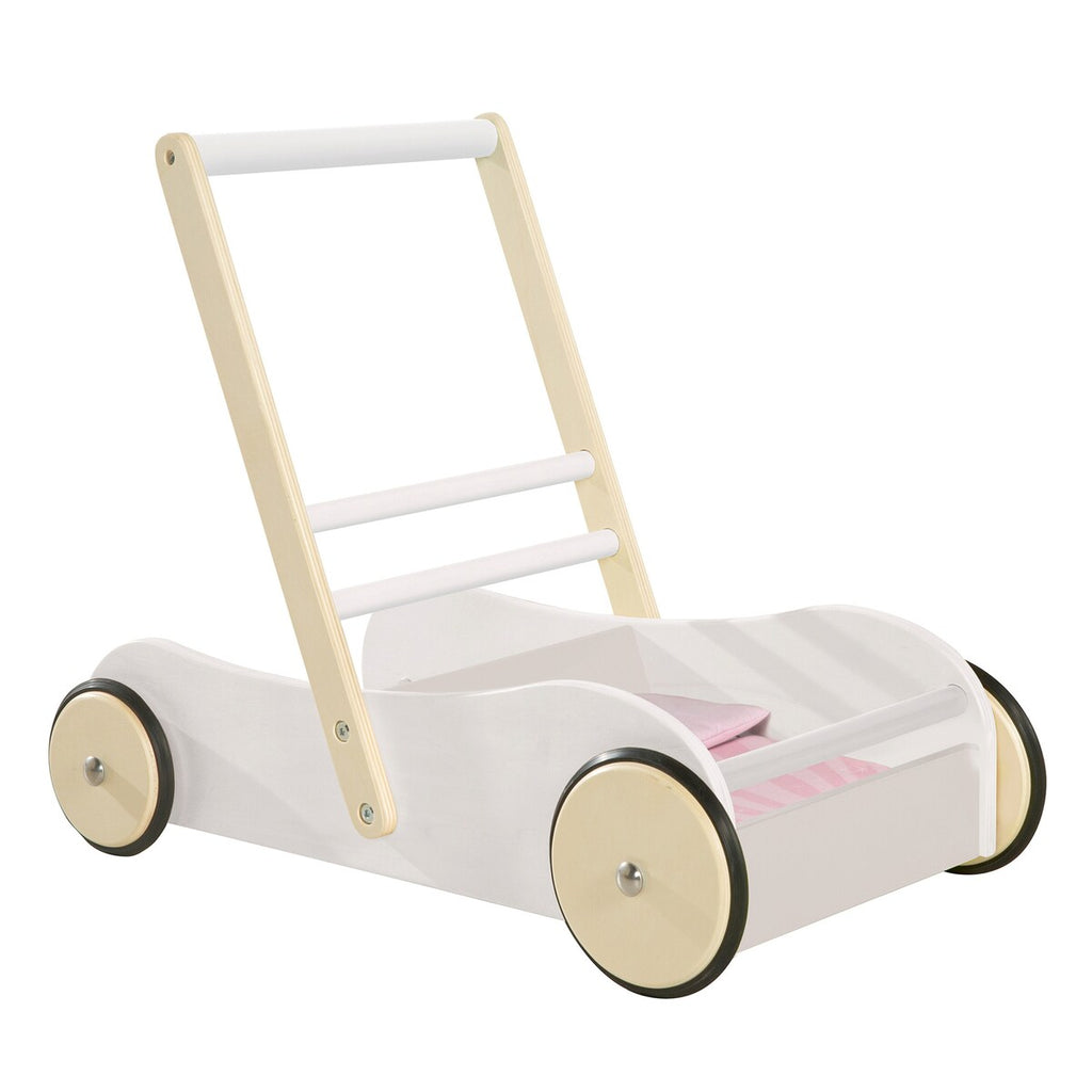Dukkevogn Scarlett med gummihjul og gåstøtte forfra