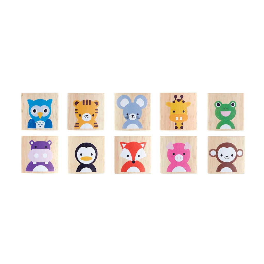 Dyrememo i gummitre 9 x 22,5 cm - PlanToys detalj av brikker