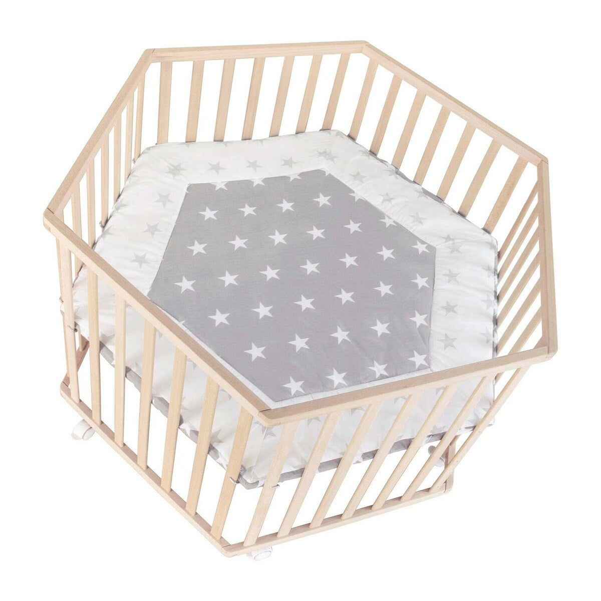 Lekegrind 6-kantet Little Stars bøk 118,5x103,5 cm - roba
