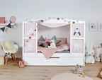 Husseng "Amelie" med sengeskuff i furu hvit 90x200 cm - Ticaa