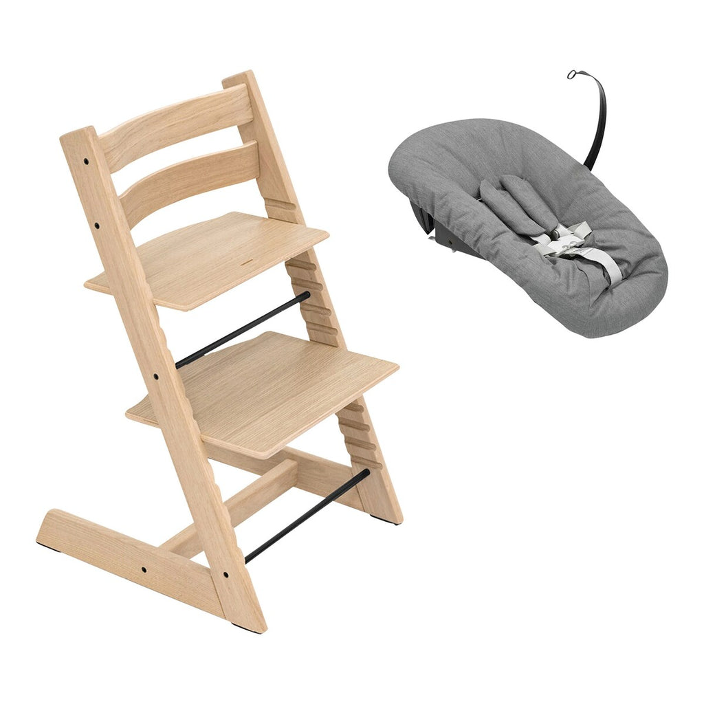 Tripp Trapp pakke i eik med Newborn Set Deep Grey - Stokke