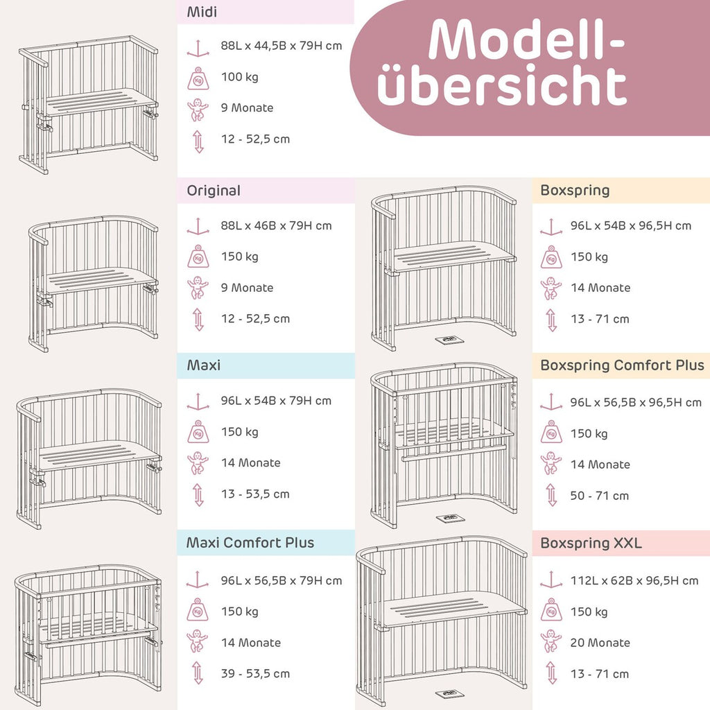 Bedside-seng Maxi med madrass og barneseng-sett i bøk - babybay®
