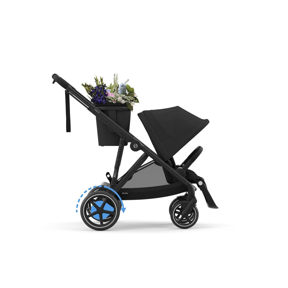 Elektrisk barnevogn e-GAZELLE S Moon Black forfra