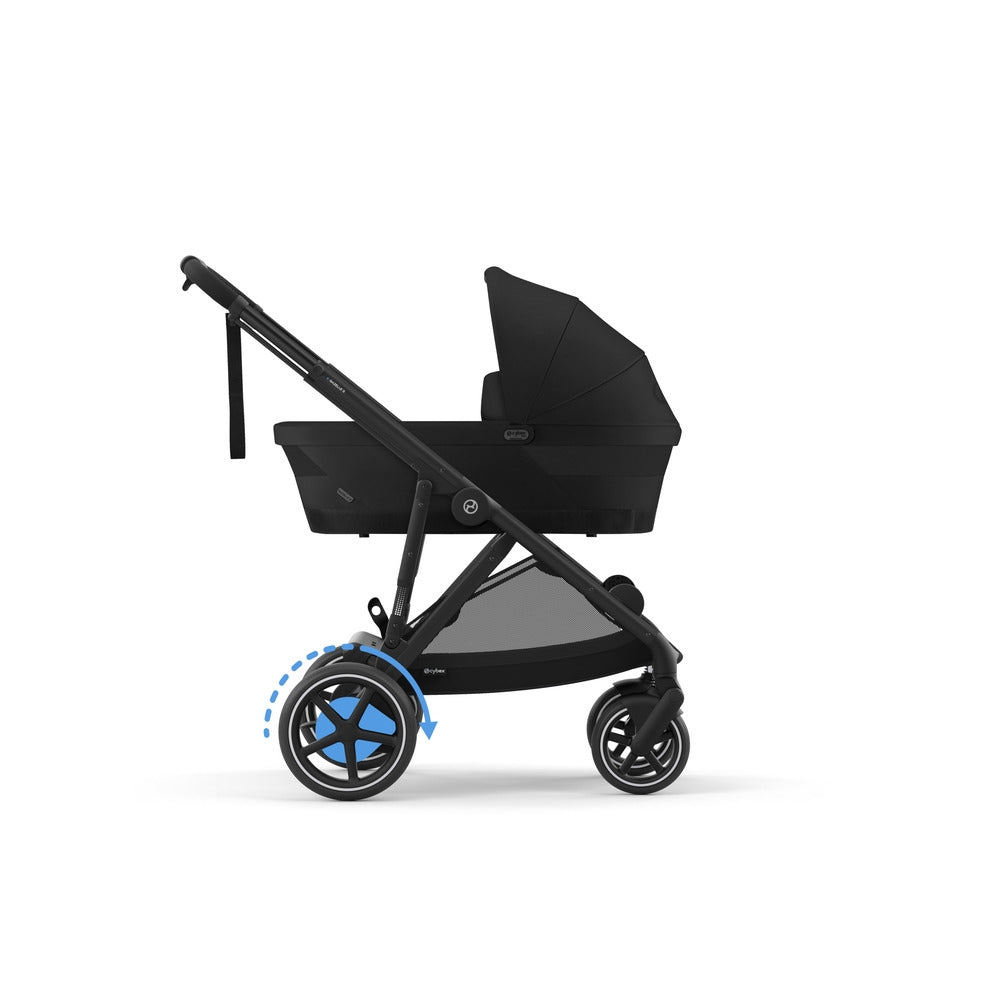 Elektrisk barnevogn e-GAZELLE S Moon Black montert i park