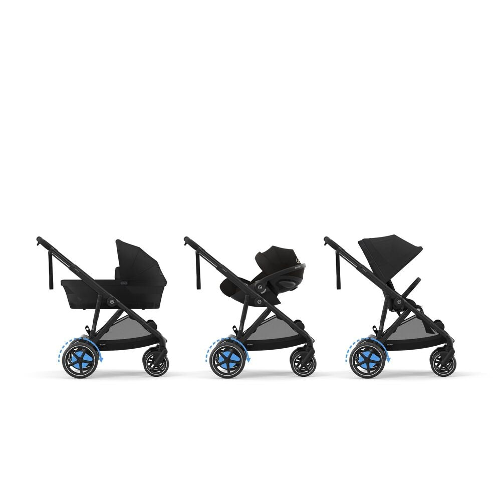 Elektrisk barnevogn e-GAZELLE S Moon Black sammenfoldet