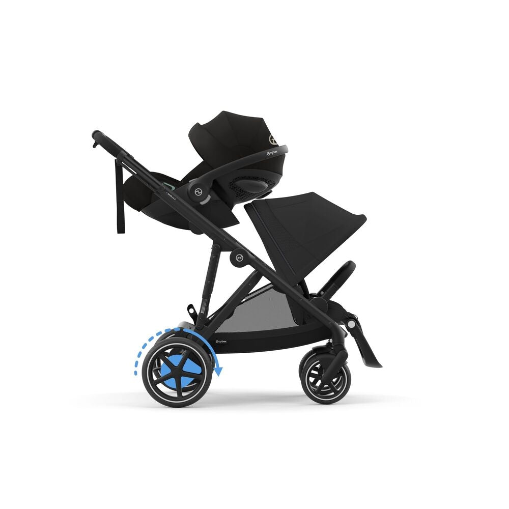 Elektrisk barnevogn e-GAZELLE S Moon Black med solskjerm