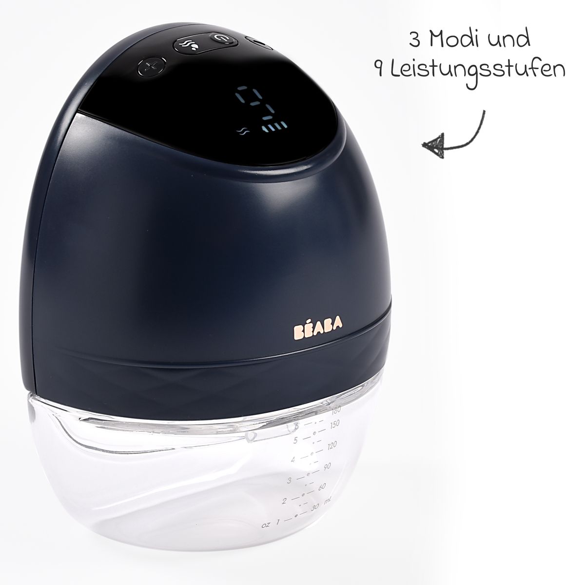 Elektrisk brystpumpe Hands-free, 3 moduser, nattblå bakside