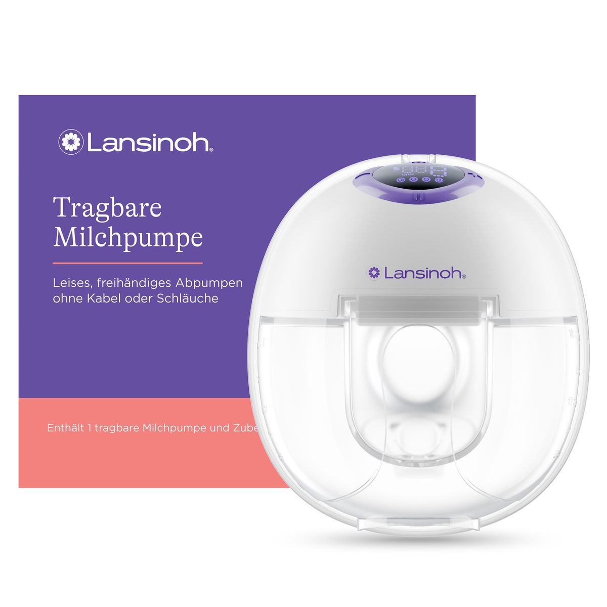 Elektrisk brystpumpe handsfree med 4 moduser og LED fra Lansinoh, frontbilde