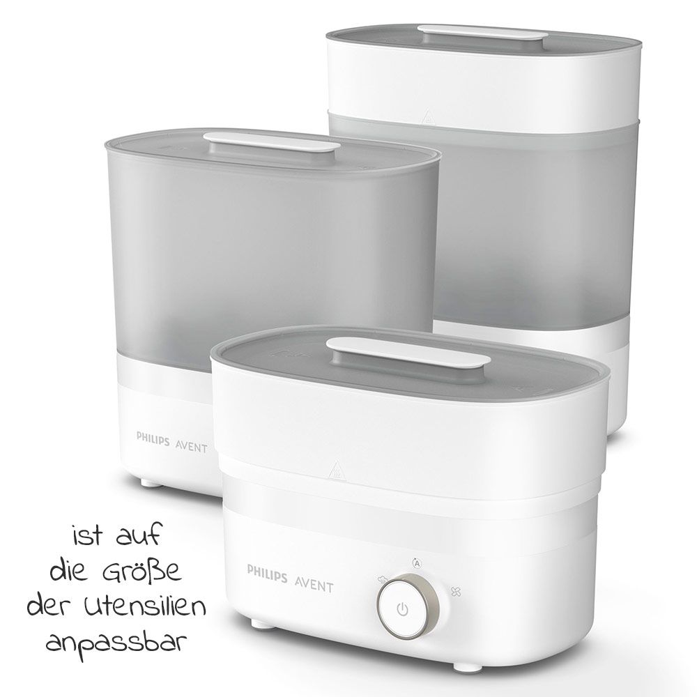 Elektrisk dampsterilisator 3-i-1 med tørkefunksjon Philips Avent montert med flasker