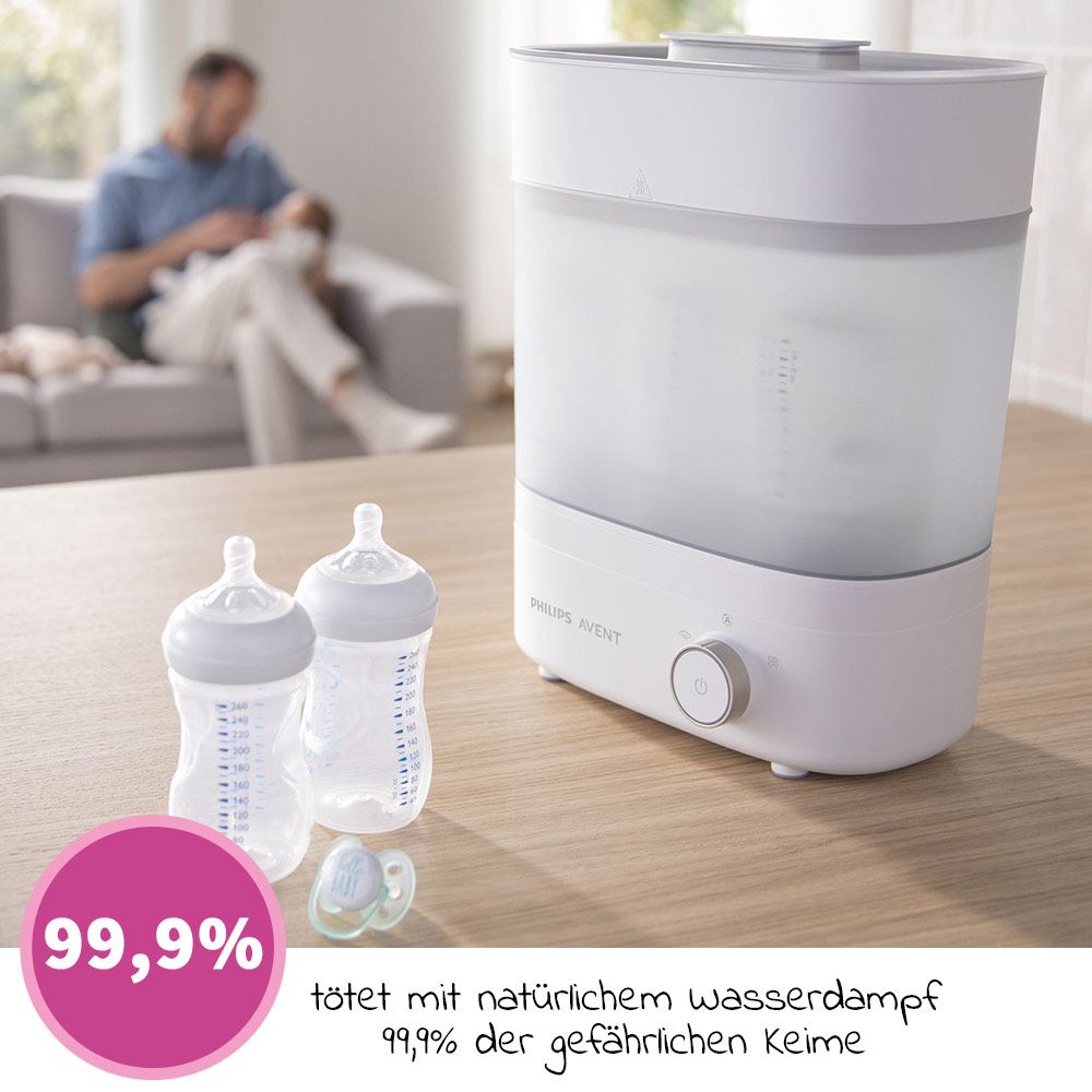 Sidevisning av Elektrisk dampsterilisator 3-i-1 med tørkefunksjon Philips Avent