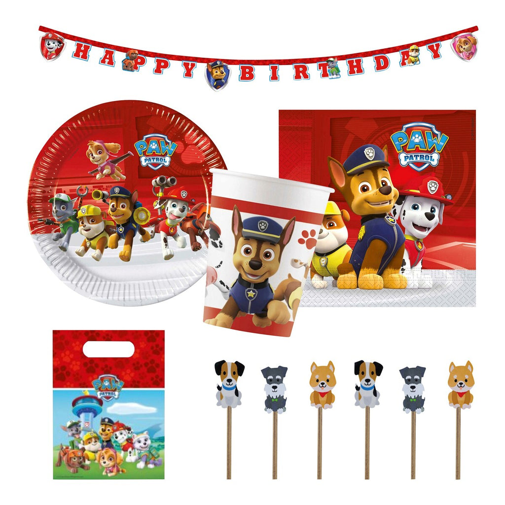 Festsett Paw Patrol 45 deler med tallerkener og kopper forfra