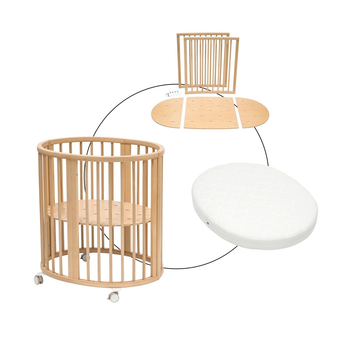 Sprinkelseng Sleepi Mini med madrass og ombyggingssett i bøk - Stokke