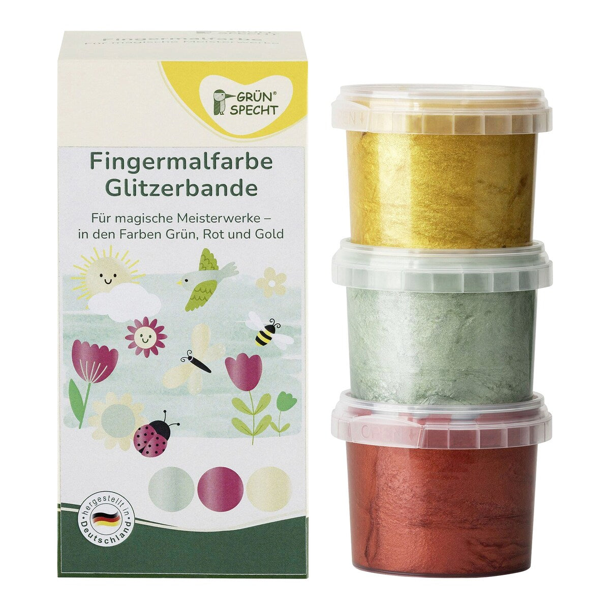 Fingermaling med glitter 3 farger fra 2 år - Grünspecht