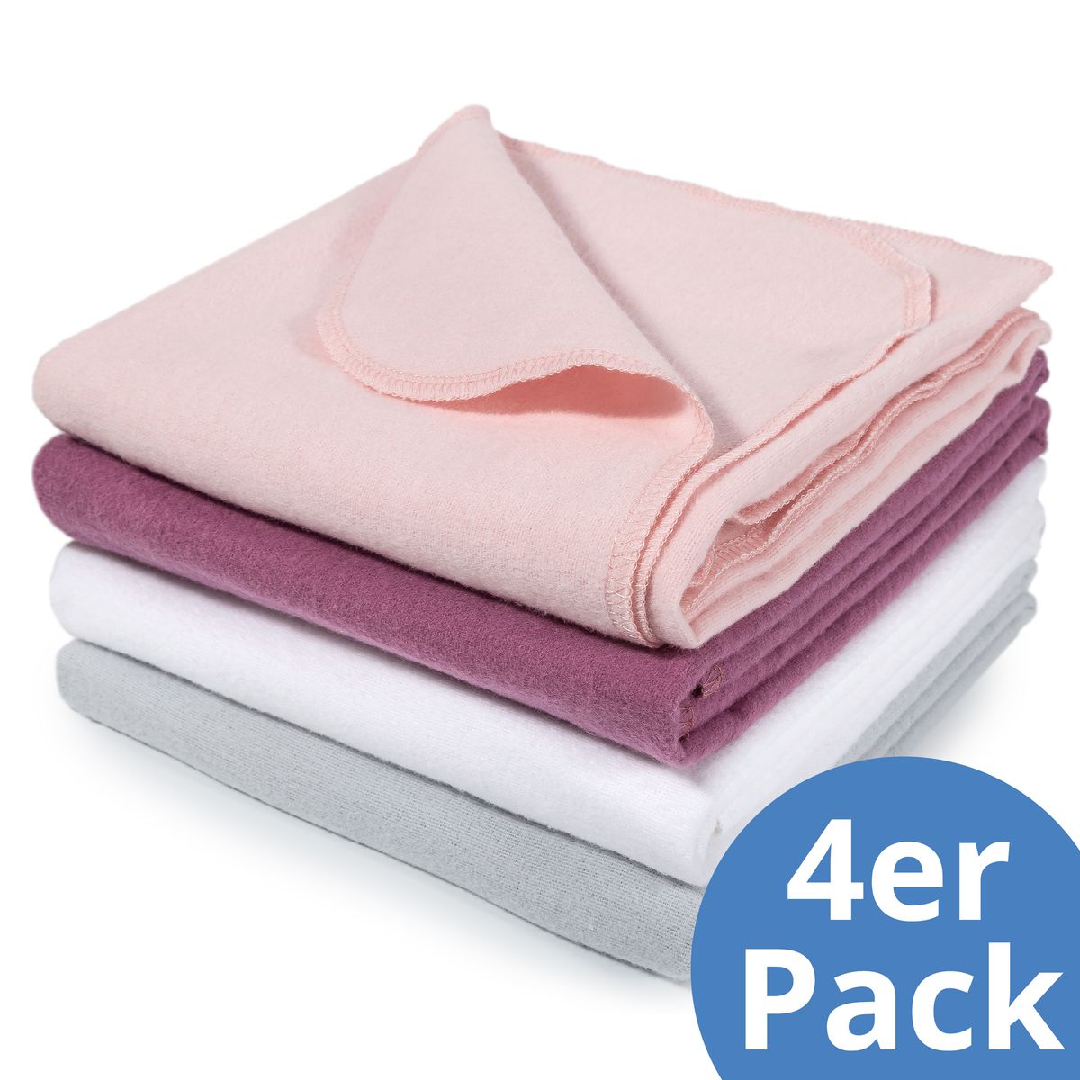 Flanellbleier 4-pack 80 x 80 cm i bomull orkidé pudder forfra