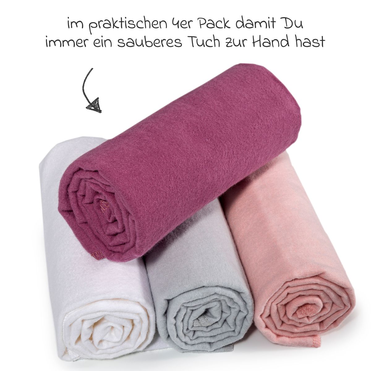 Flanellbleier 4-pack 80 x 80 cm i bomull orkidé pudder foldet