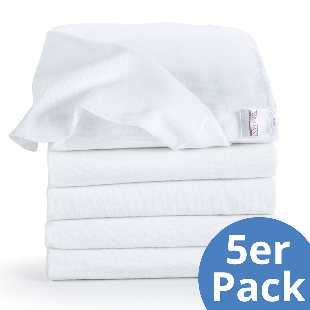 Flanellbleier 5-pack 80 x 80 cm i bomull, hvit forfra