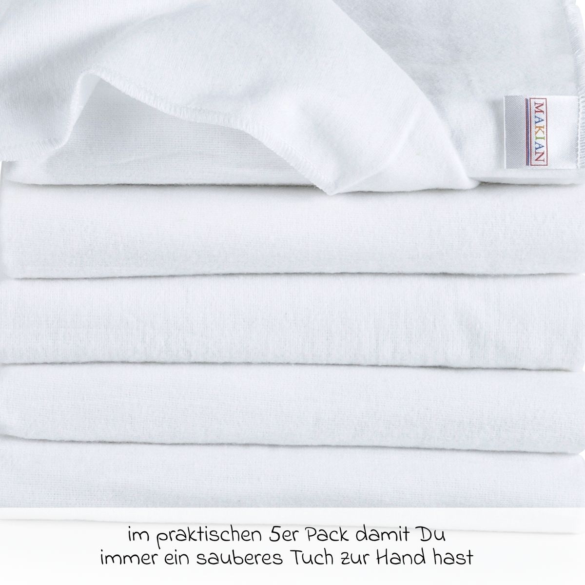 Flanellbleier 5-pack 80 x 80 cm i bomull, hvit pakket