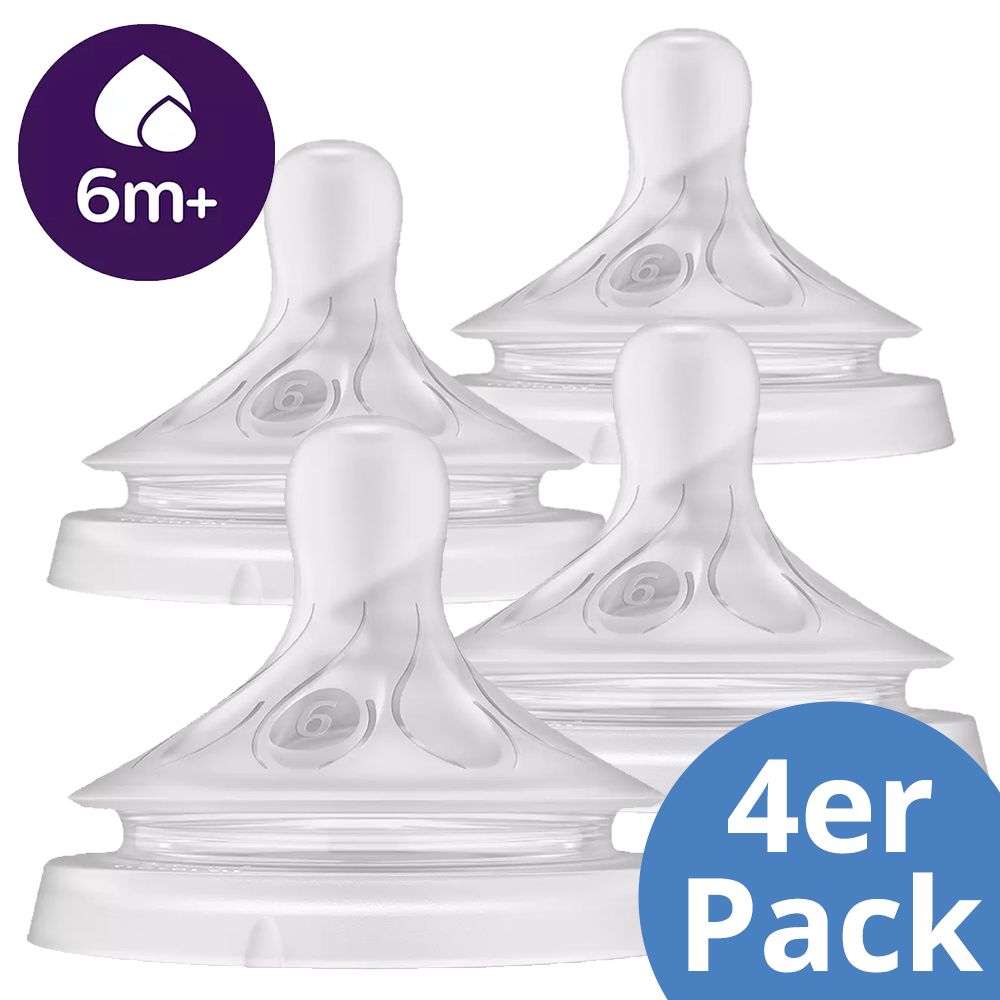 Flaskesmokk 4-pakning Natural Response silikon 6 mnd+ Philips Avent forfra