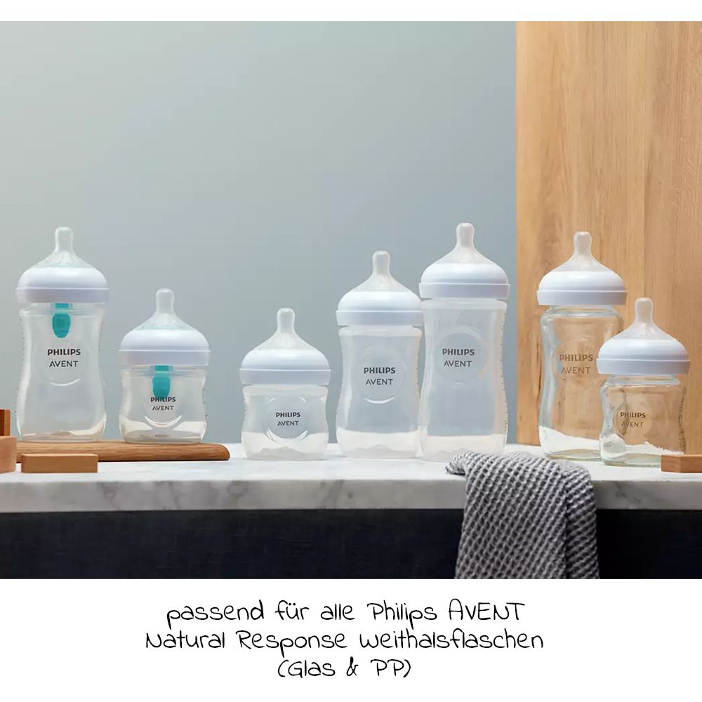 Flaskesmokk 4-pakning Natural Response silikon 6 mnd+ Philips Avent sett fra siden