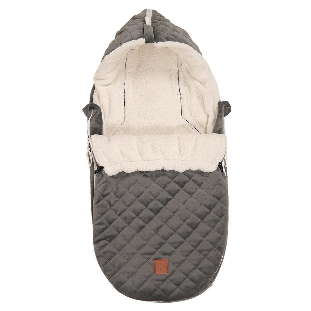 Fleece-kjørepose Velvet Hoody for babystol og bærebag, grå forfra