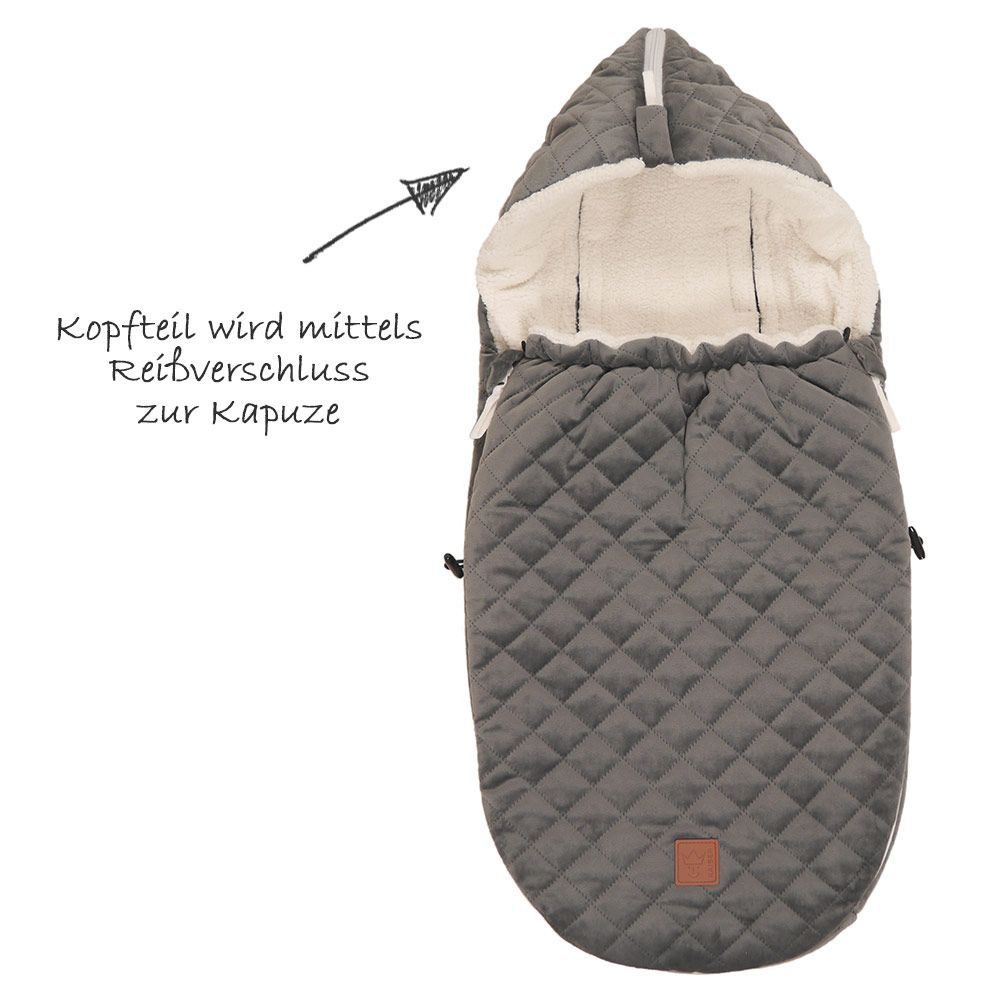 Fleece-kjørepose Velvet Hoody for babystol og bærebag, grå bakside