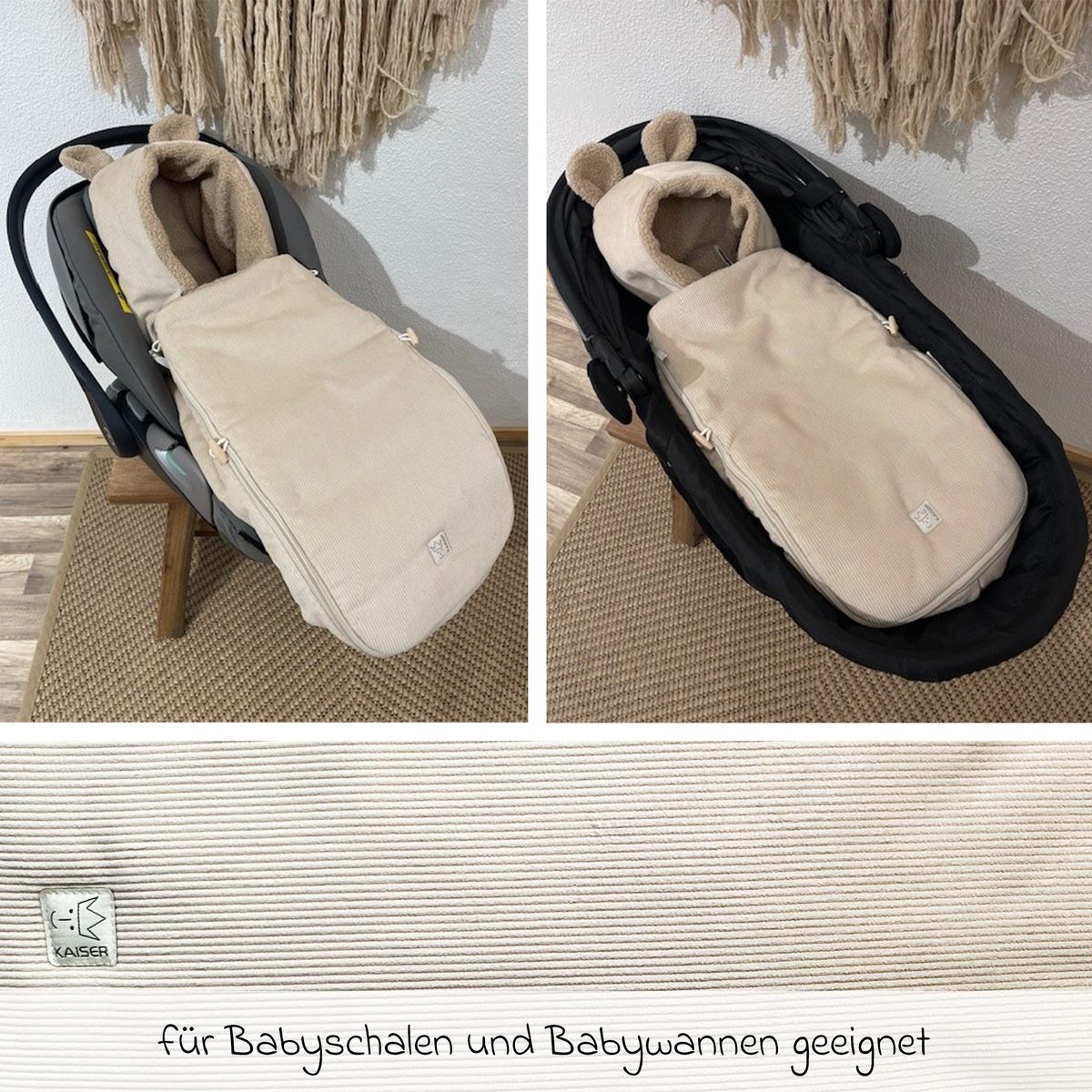 Vaskesymboler på Fleece-vognpose Hima i bomull til bilstol og bærebag Kaiser