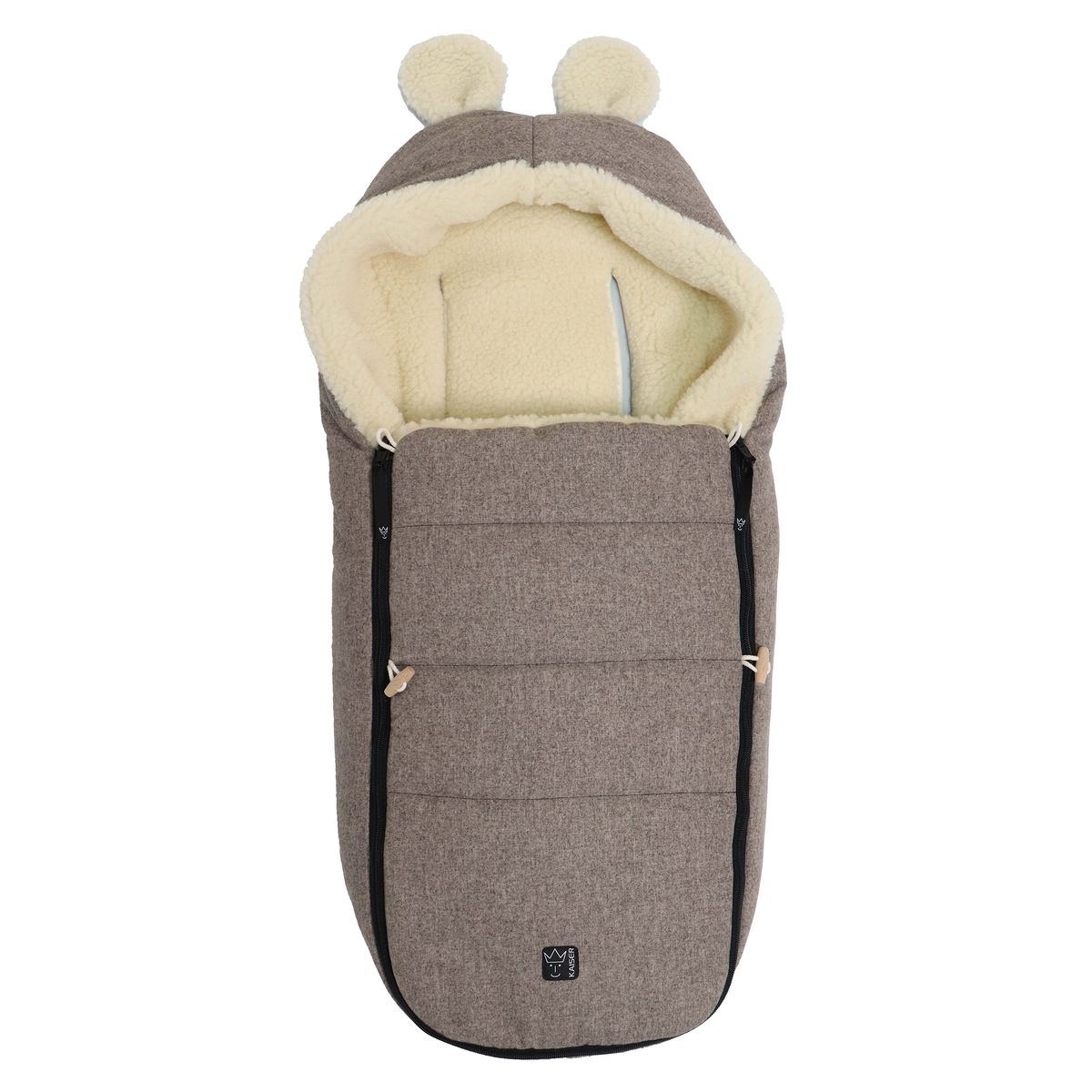 Fleece-vognpose Hoody Maus Wool med saueullfôr til bilstol for baby