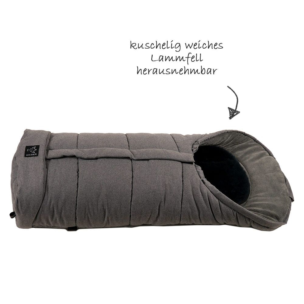 Baksiden av Fleece vognpose med lammeskinnsinnlegg Sheepy, antrasitt