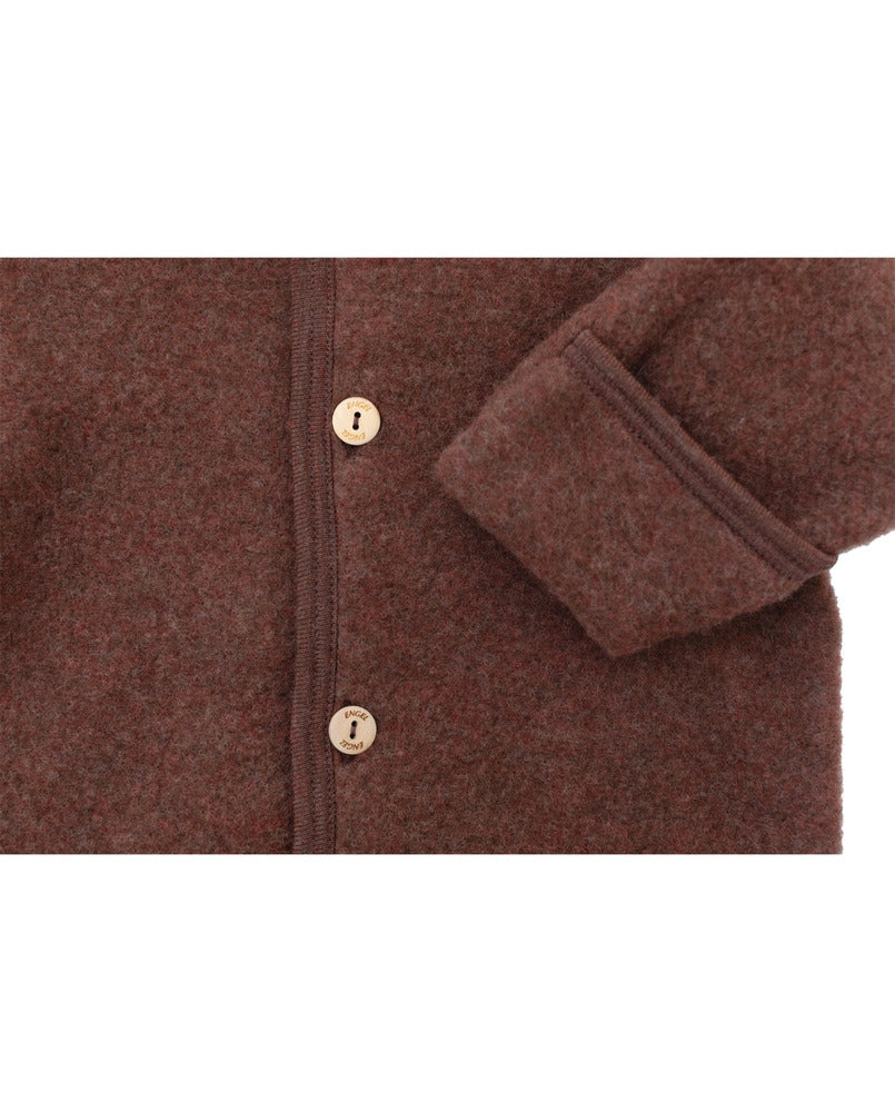 Fleeceoverall i merinoull med hette str 62 68 kanel Engel Natur detalj av materiale