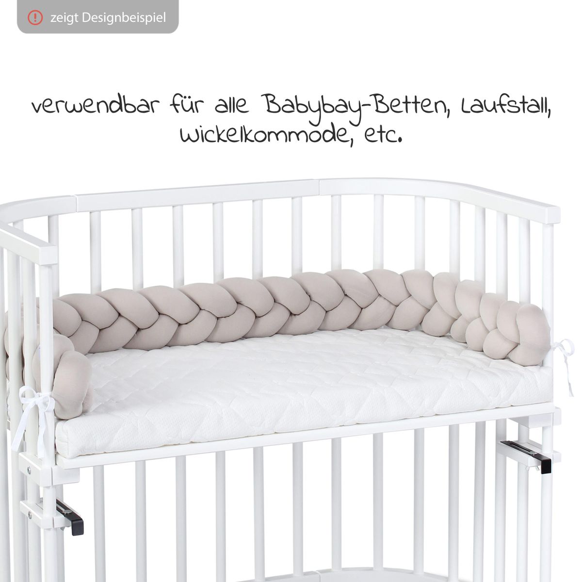 Flettet sengeslange 180 cm for bedside-senger, beige - Babybay detalj