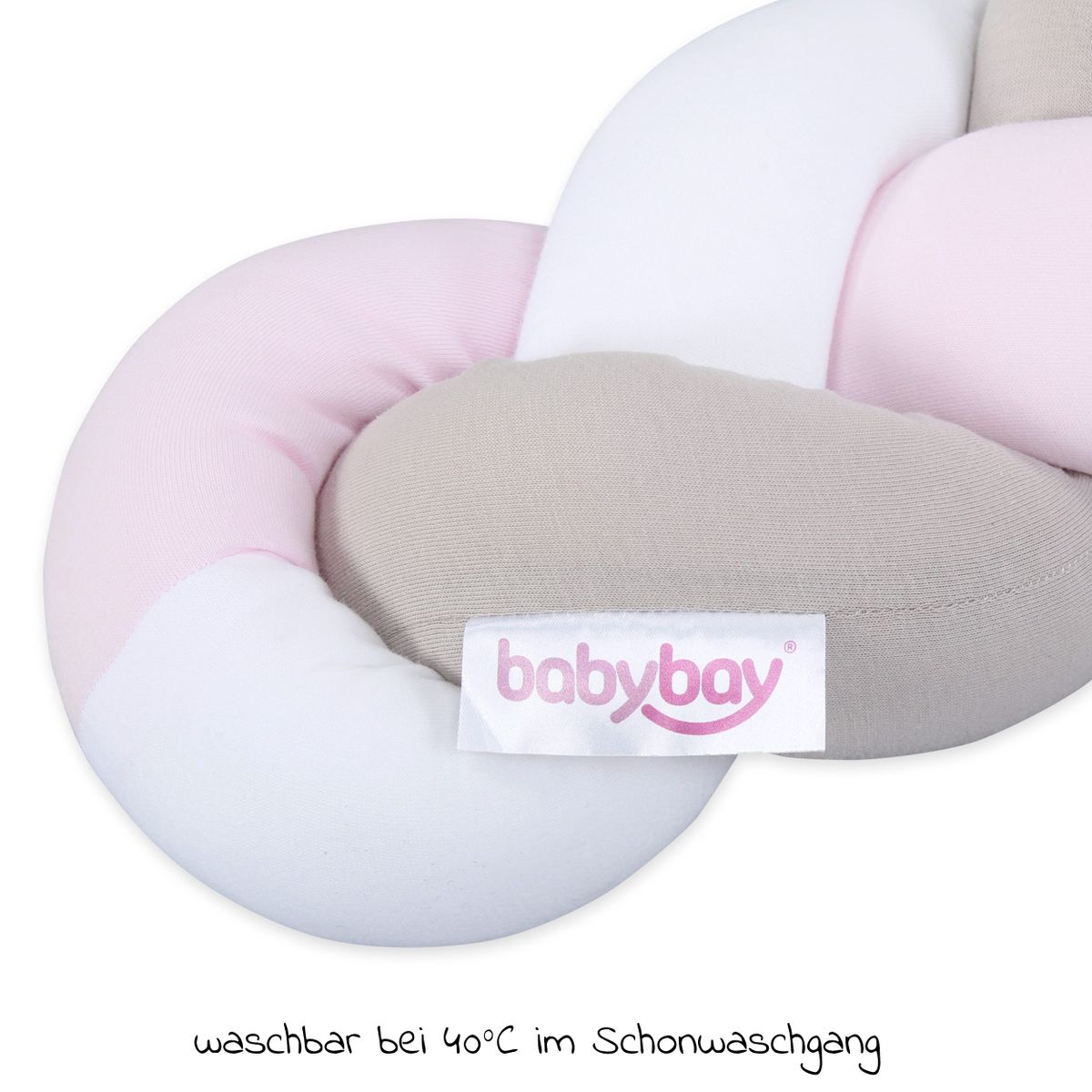 Nærbilde av materialet på flettet sengeslange 180 cm hvit beige rosé