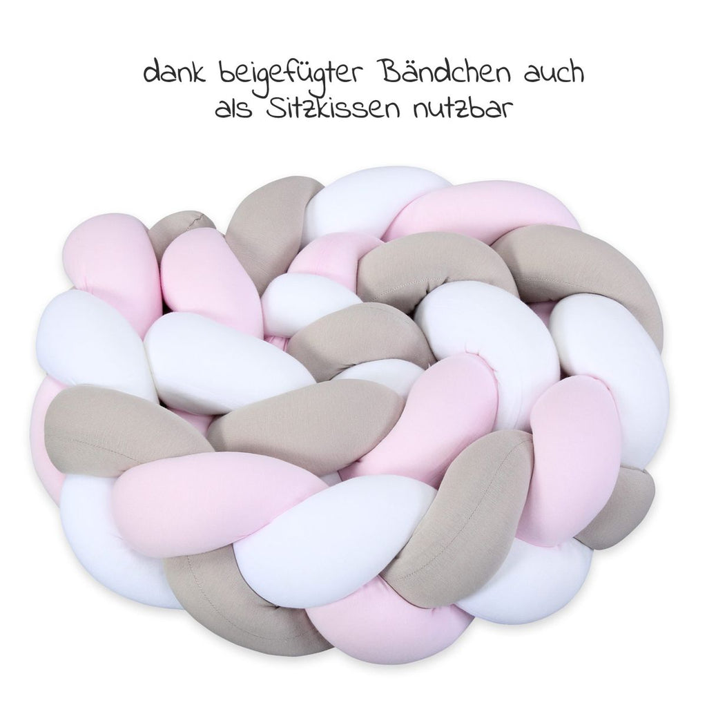 Flettet sengeslange 180 cm hvit beige rosé rullet sammen