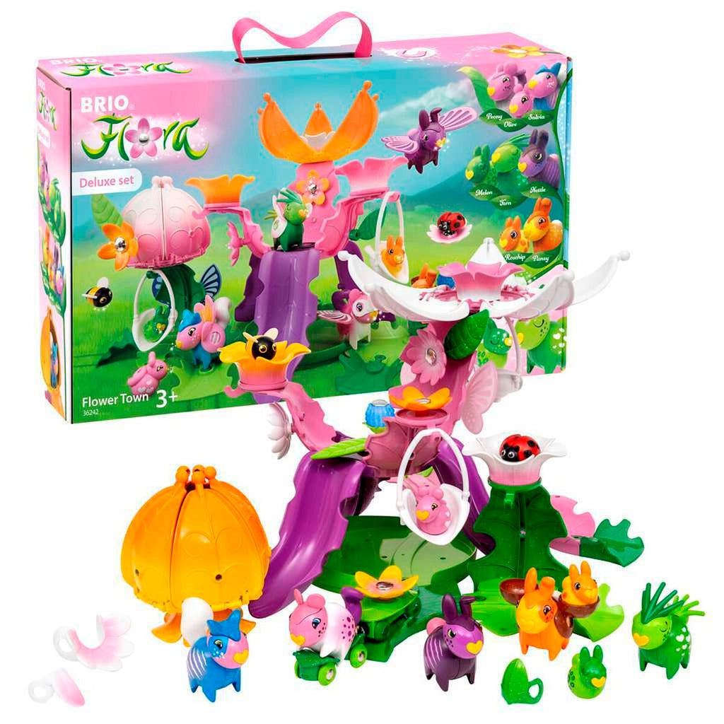 Flora blomsterby deluxe lekesett med 8 figurer forfra
