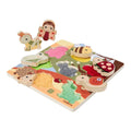 Følepuslespill med stoff og 7 dyreformer 22 x 22 cm forside