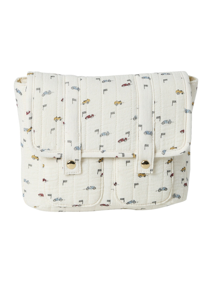 Førskolesekk i musselin 20x22 cm bomull offwhite bakside