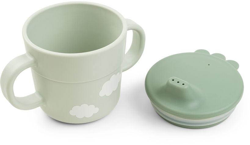 Første måltid-sett Foodie Happy Clouds grønn silikon bakside