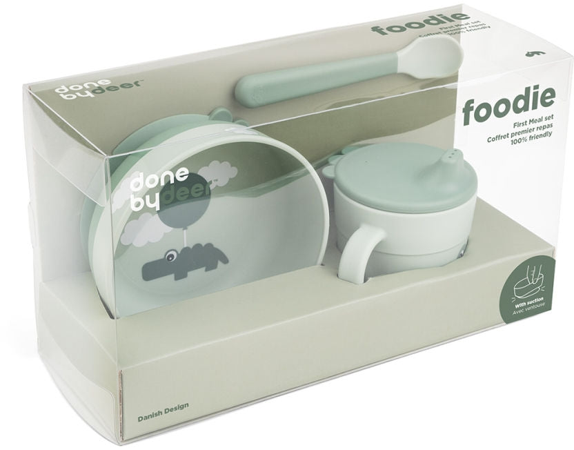 Første måltid-sett Foodie Happy Clouds grønn silikon miljøvennlig materiale