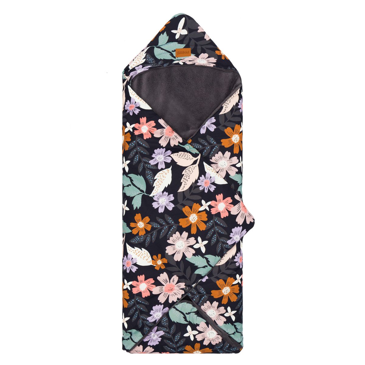 Fotpose i fleece Tanaga til babystol og bærebag, blomster forfra