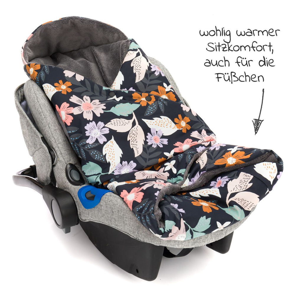 Fotpose i fleece Tanaga til babystol og bærebag, blomster foldet som lekedekke
