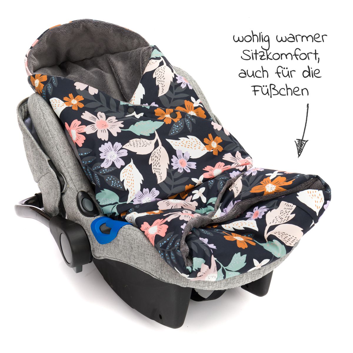 Fotpose i fleece Tanaga til babystol og bærebag, blomster foldet som lekedekke