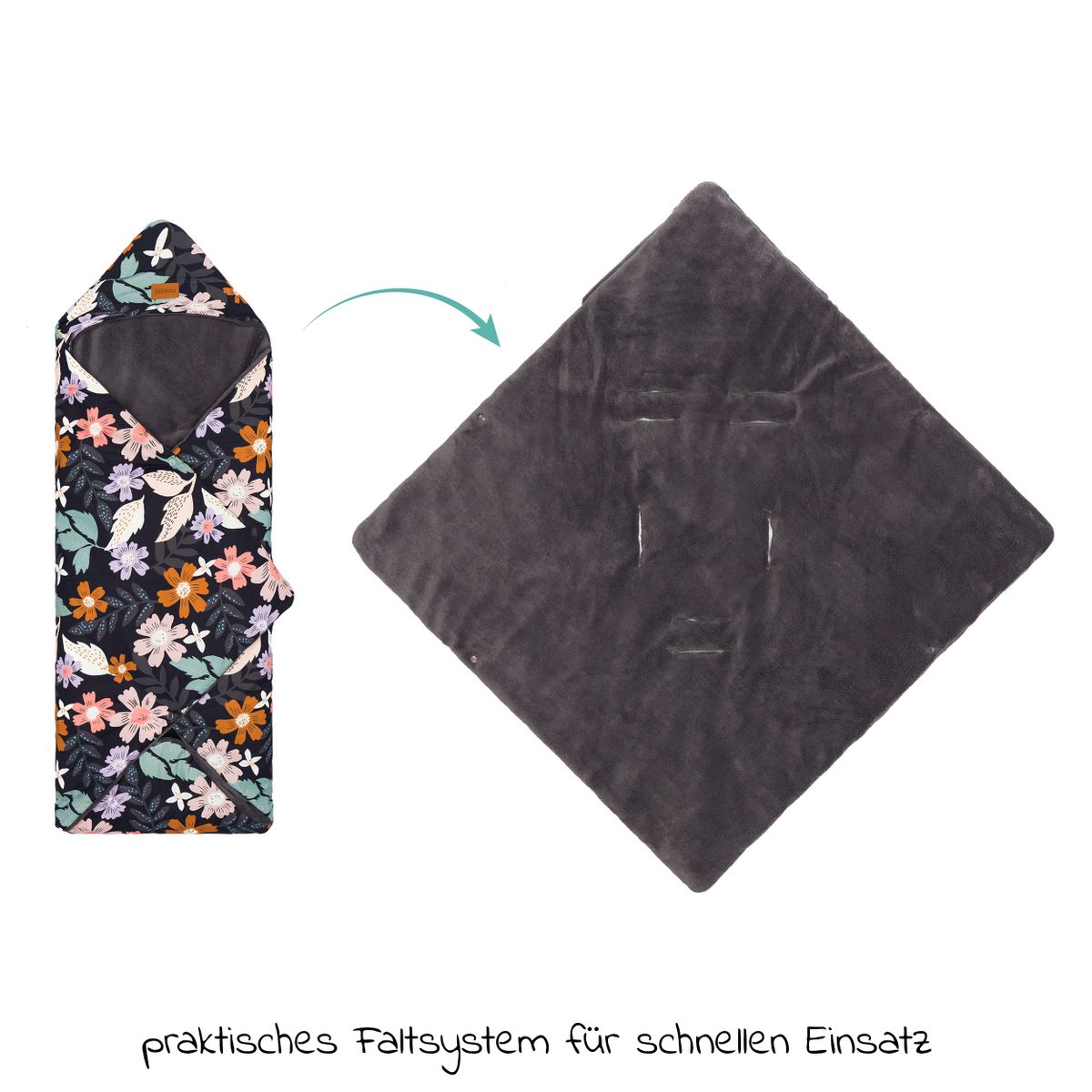 Fotpose i fleece Tanaga til babystol og bærebag, blomster med synlige stropphull