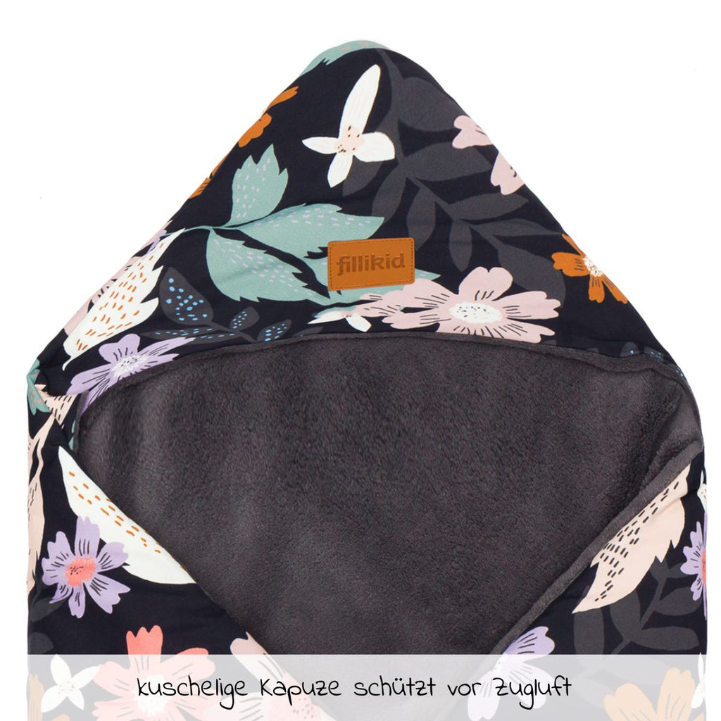 Fotpose i fleece Tanaga til babystol og bærebag, blomster på stellematte