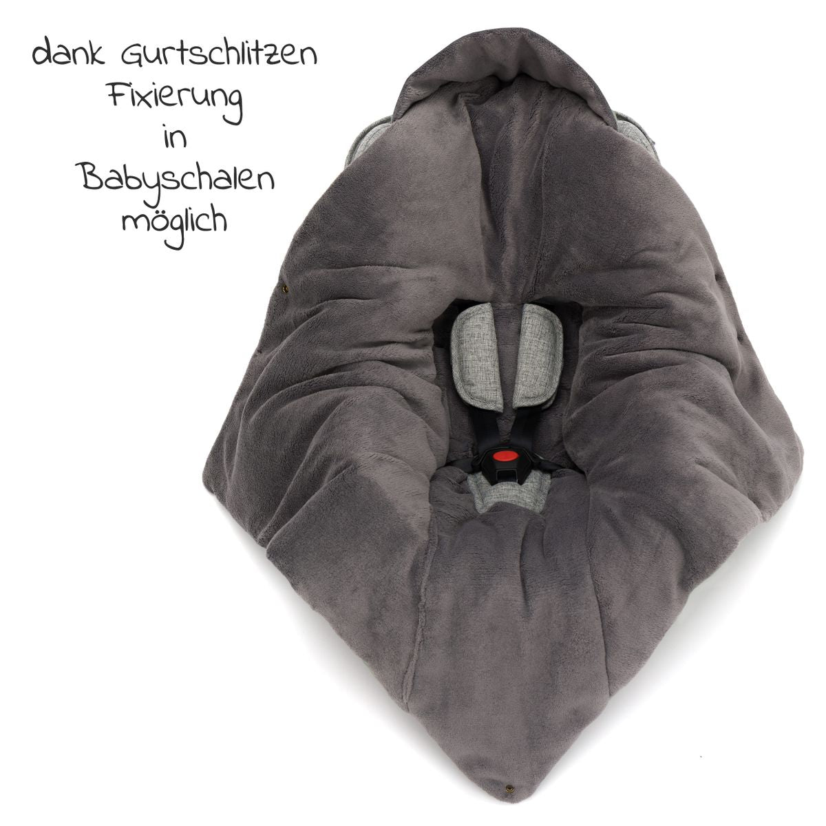 Nærbilde av glidelås på Fotpose i fleece Tanaga til babystol og bærebag
