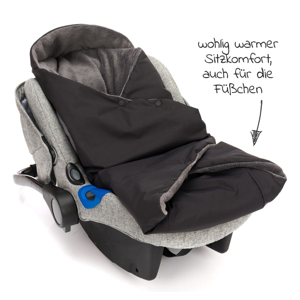 Oversikt over Fotpose i fleece Tanaga til babystol og bærebag i bruk