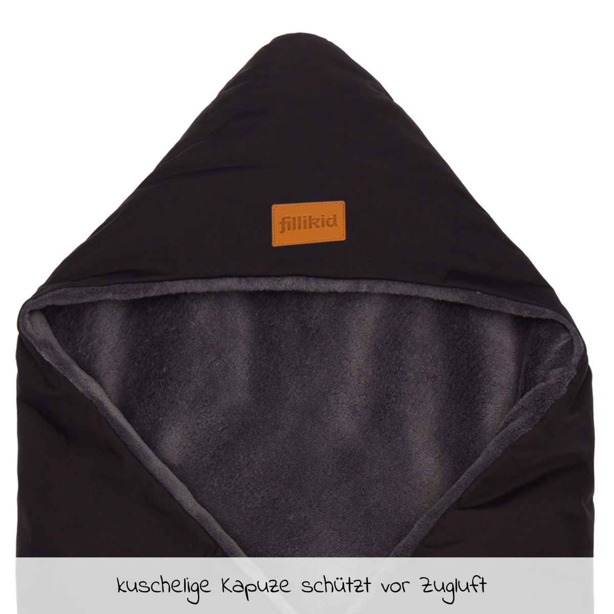 Detalj av vannavvisende materiale på Fotpose i fleece Tanaga til babystol og bærebag