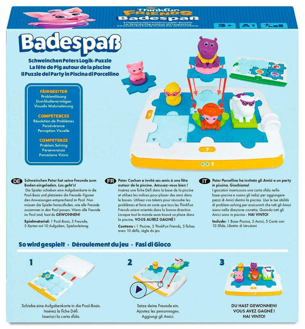 Bakside av Friends: Badespaß logikkspill med oppgavekort