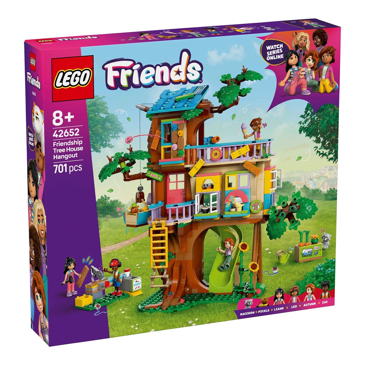 Friends trehytte 42652 med 4 figurer og 2 dyr forfra