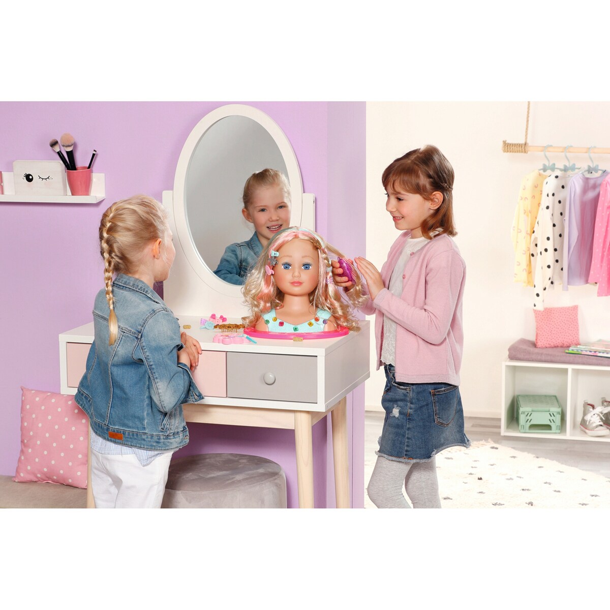 Frisør- og sminkehode Sister Styling Head Princess med børste og tilbehør